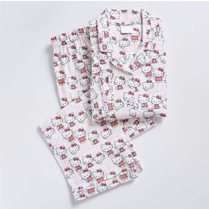New Hello Kitty Organic Flannel Pajama Set Pottery Barn Teen Adult Sz Medium